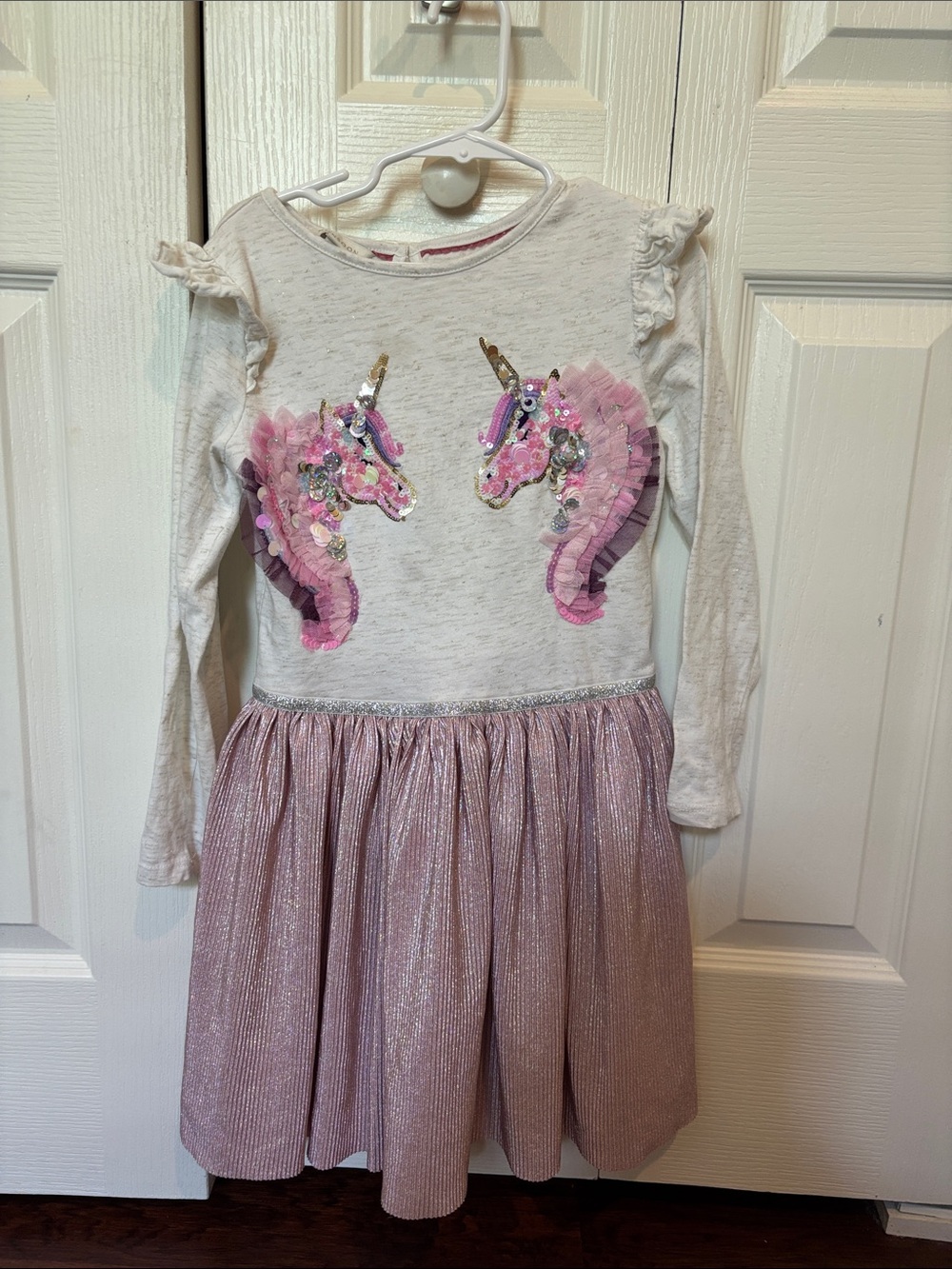 Monsoon Cream and Pink Unicorn Sequin Dress